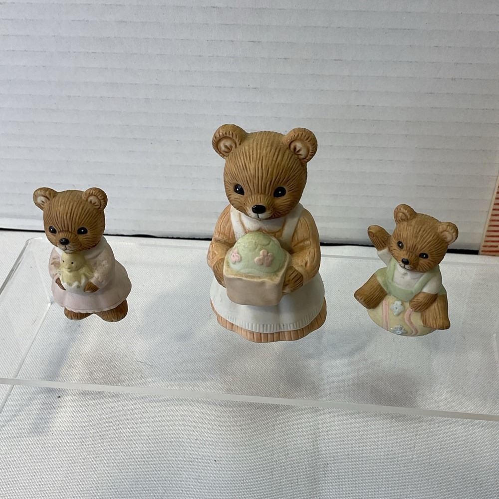Vintage 2-3" Homco 1430 Teddy Bear Family Easter‎ Eggs Chick Figurines Set Of 3